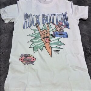 Takeout White Tee with Rock Bottom Graphic